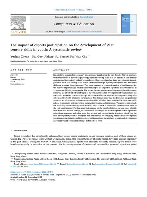 The impact of esports participation on the development of 21st .
